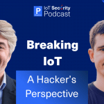 Two men look to camera with white text and a podcast logo in between